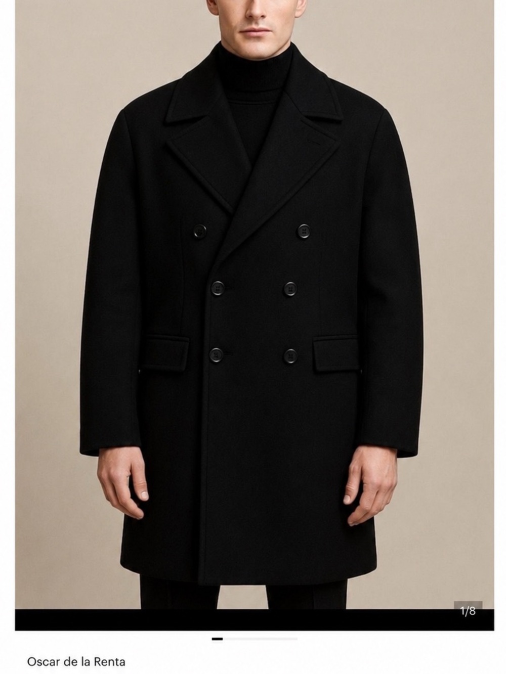 Oscar de la Renta Black Double-Breasted Pea Coat - Picture 2 of 8